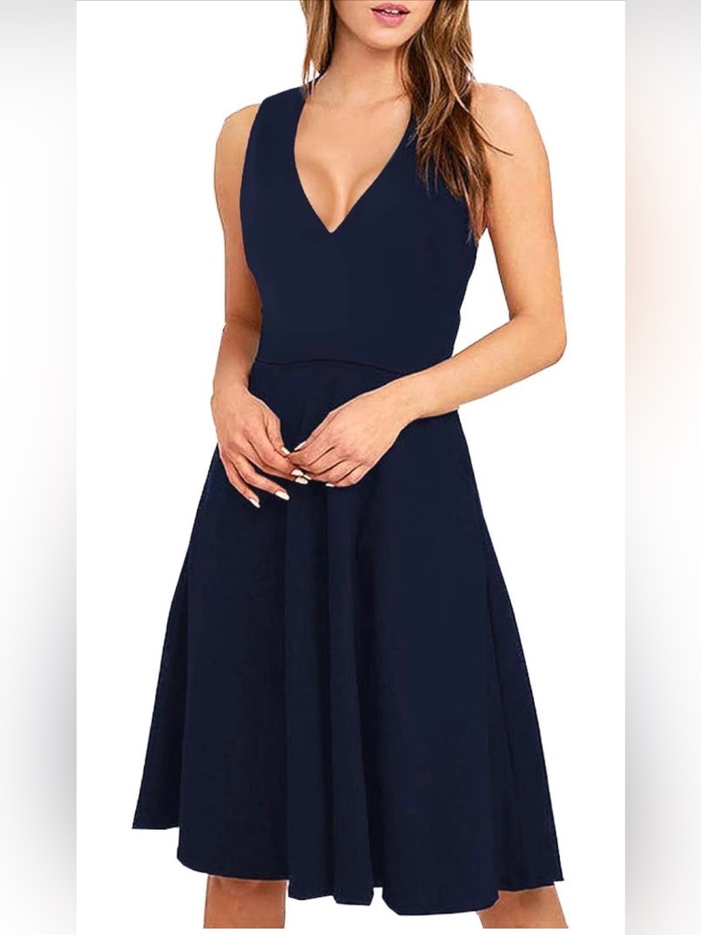 Sleeveless V-Neck Midi Dress in Navy blue
